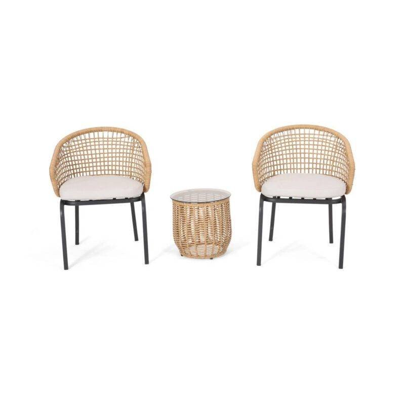 Outdoor Patio Bistro Set with Cushions – Beige/Off-White - Image 8