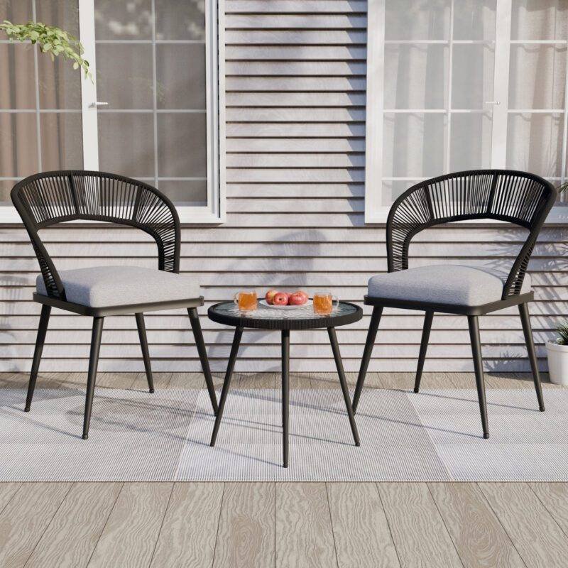 3-Piece Outdoor Rope Patio Set (Black & Grey) - Image 8