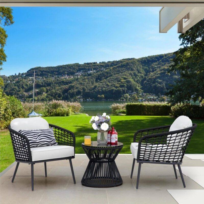 3 Piece Patio Outdoor All Weather Set (Black & Off-White) - Image 8