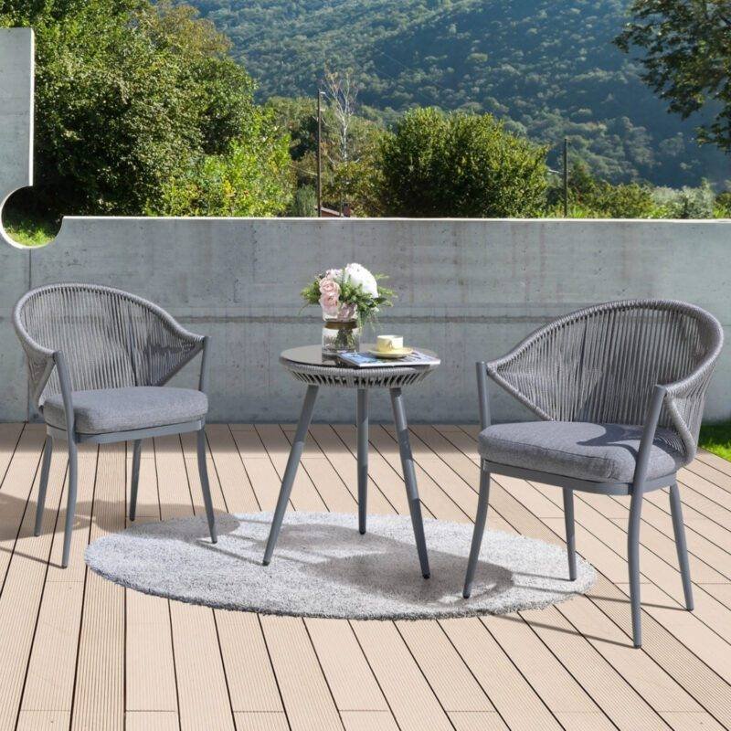 3 Piece Outdoor Rope Bistro Set (Grey) - Image 9