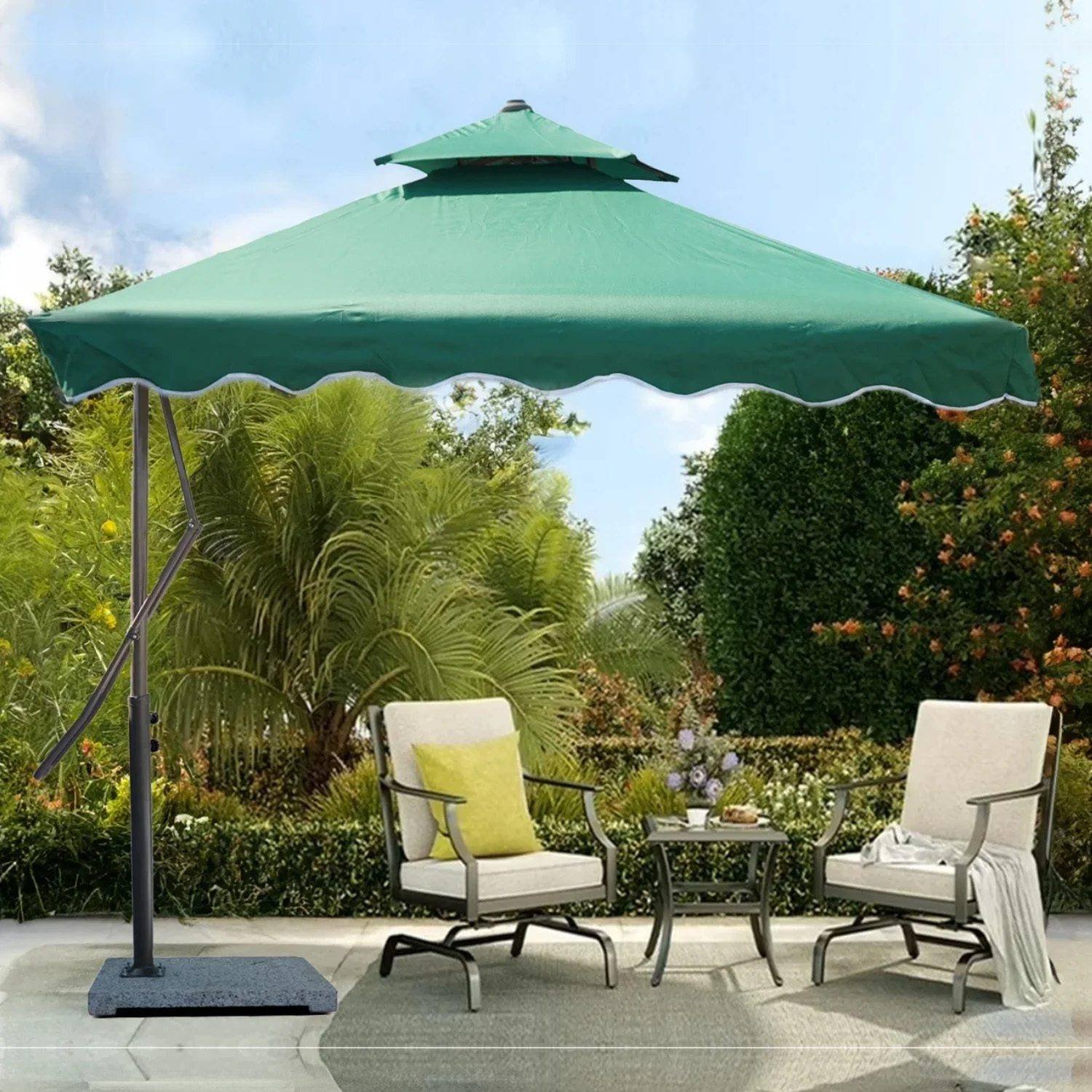 10ft Side Pole Square Shape Outdoor Umbrella With Marble Base (Green)