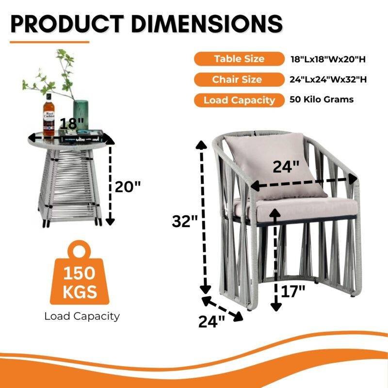 3-Piece Outdoor Rope Patio Set (Grey) - Image 2