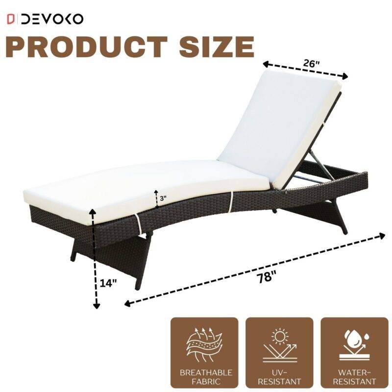 Outdoor Rattan Wicker Lounger (Dark Brown & Off-white) - Image 2