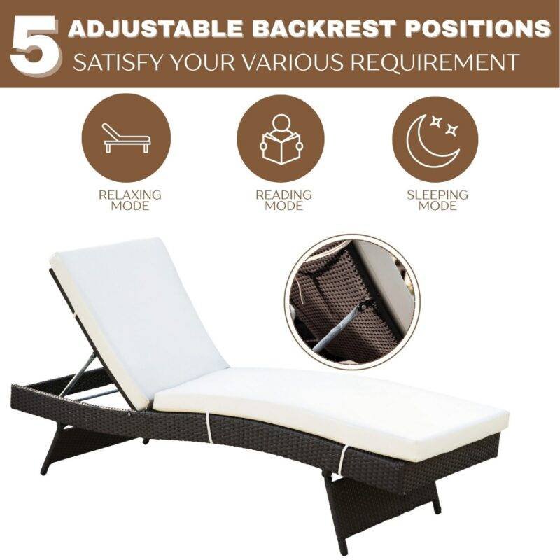 Outdoor Rattan Wicker Lounger (Dark Brown & Off-white) - Image 4