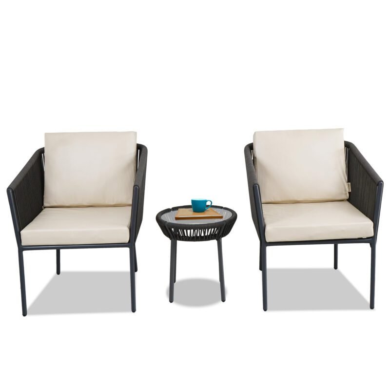 3-Piece Outdoor Rope Patio Furniture Set – Grey & Off-White - Image 4