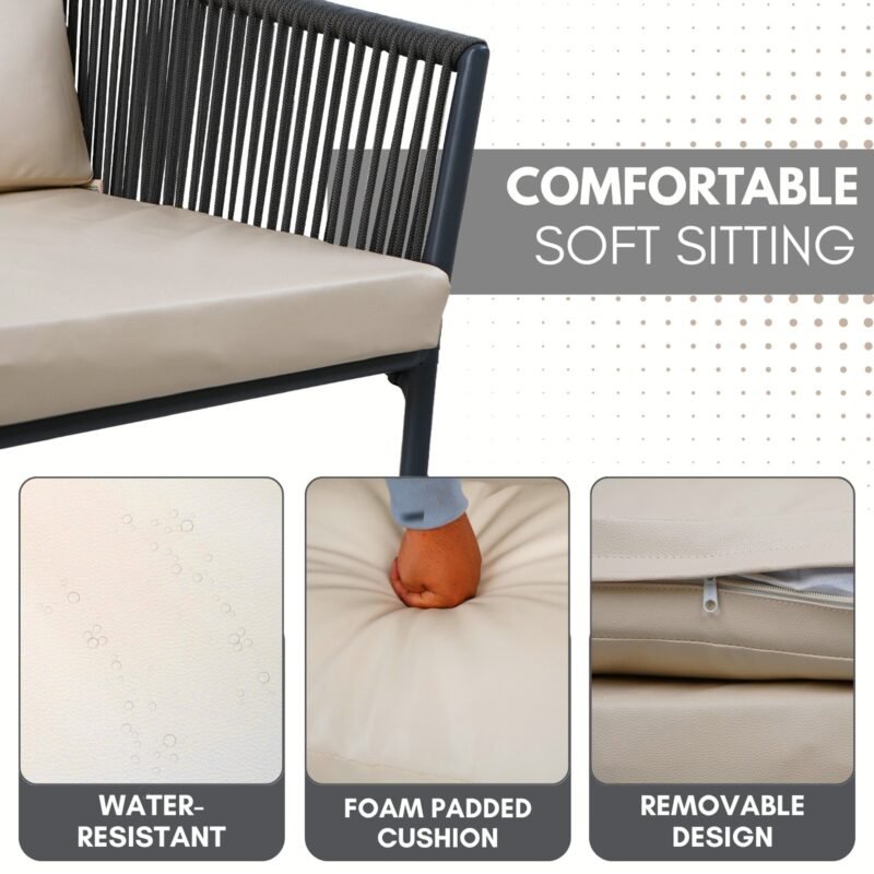 3-Piece Outdoor Rope Patio Furniture Set – Grey & Off-White - Image 6