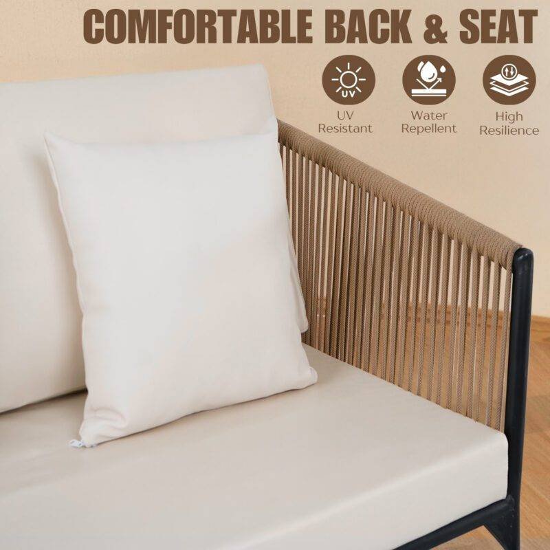 Outdoor Rope 4 Piece Sofa Set (Beige & Off-White) - Image 6