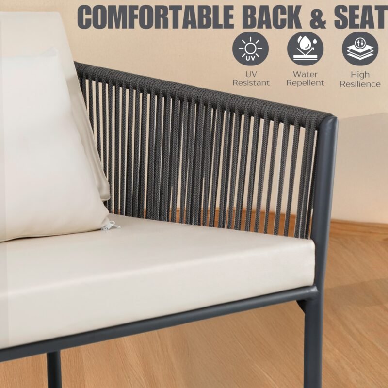 Outdoor Rope 4 Piece Sofa Set (Grey & Off-White) - Image 6
