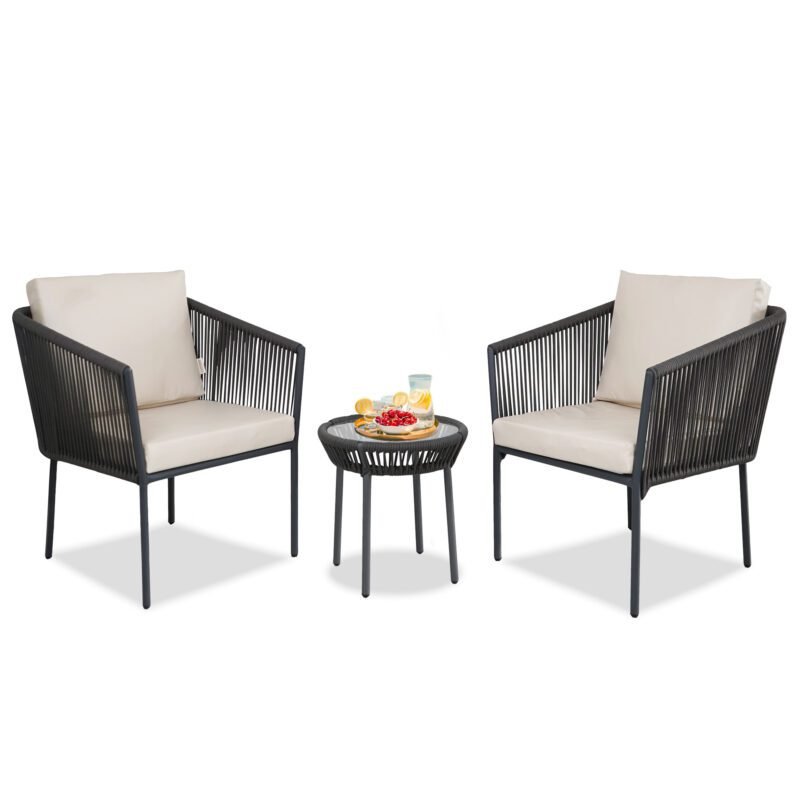 3-Piece Outdoor Rope Patio Furniture Set – Grey & Off-White - Image 8